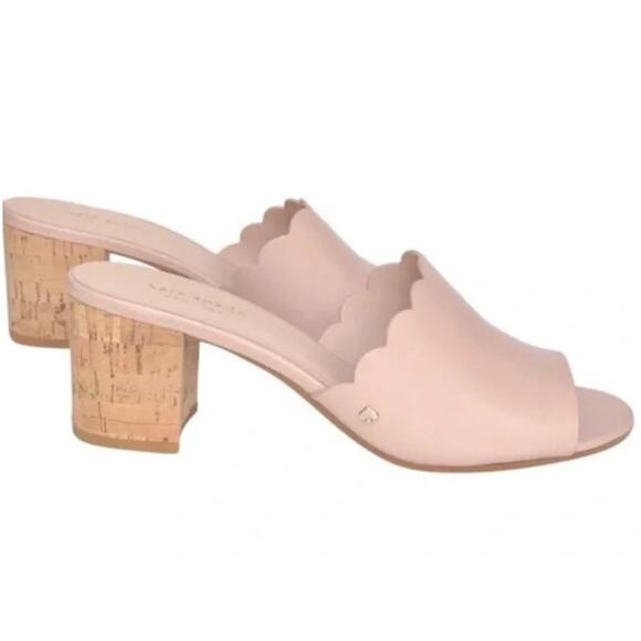 Kate Spade Warren Scalloped Slip On Leather Heels Sandals Pale Pink Sz 6.5 - Picture 1 of 11